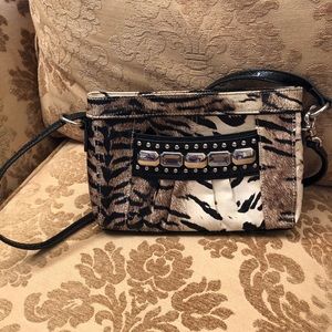 Kathy Van Zealand black tiger leopard  print purse